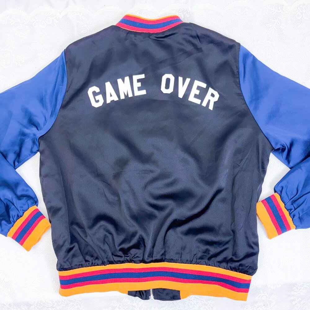 RIOT Bomber Jacket GAME OVER Cosplay Gamer Style Geek Core Zip Up Light Weight